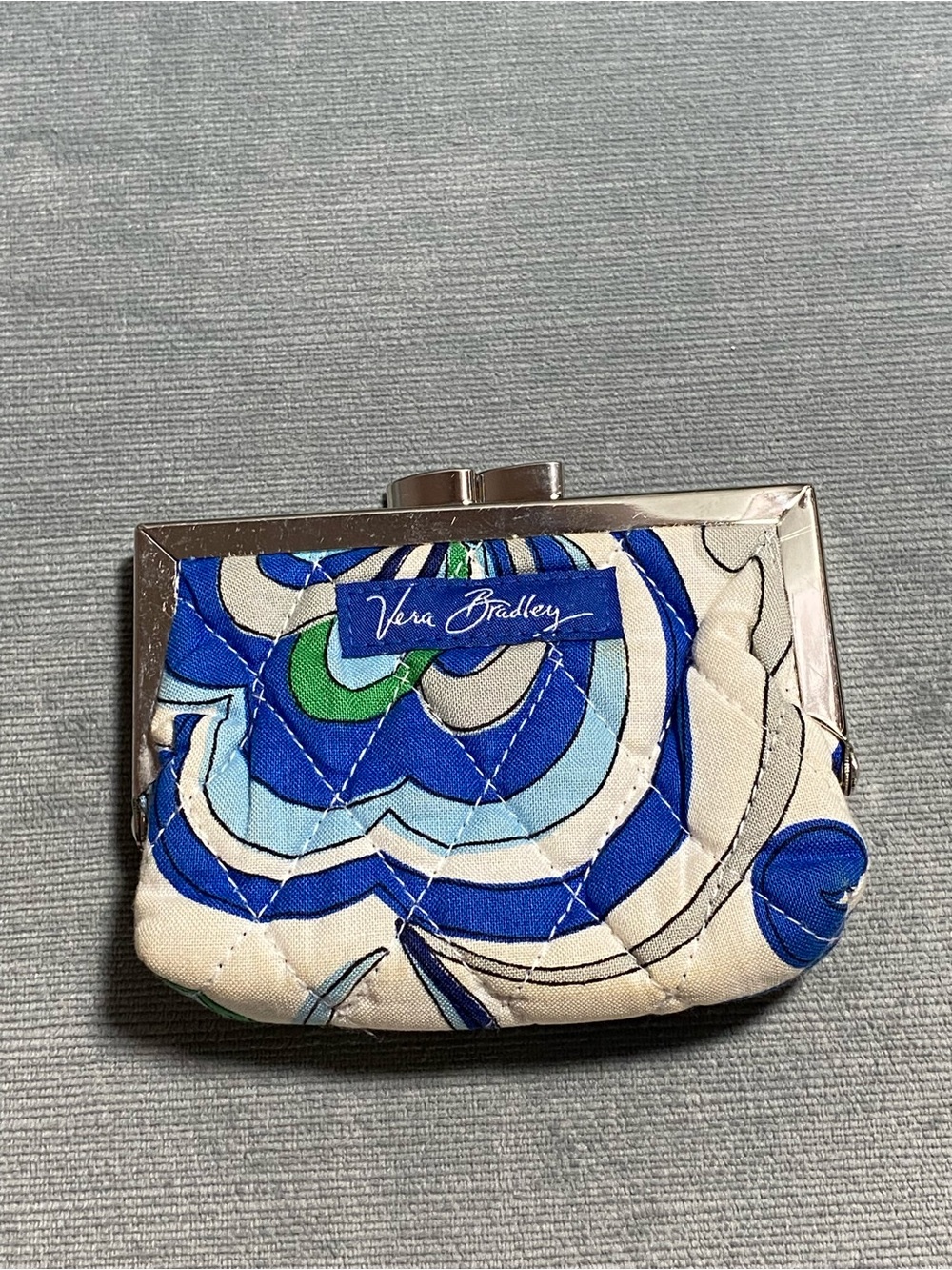 Vera Bradley Retired Mediterranean Blue,Cream Quilted Metal Kisslock Coin Purse